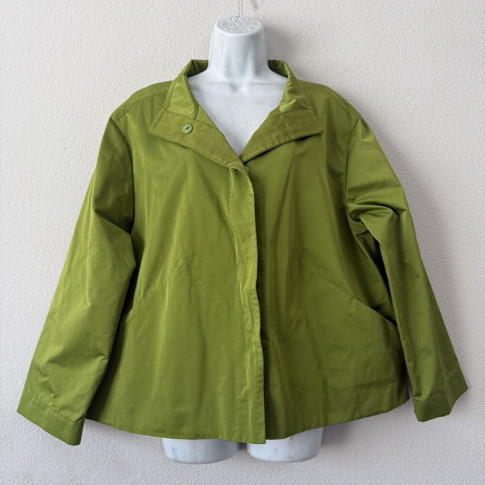 Lafayette 148 New York Chartreuse Green Jacket Funnel Neck Coat XL Quiet Lux